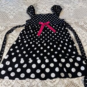 Rare, Too! Black Polka Dot Dress Girl's Sleeveless Pink Bow Size 5 summer party